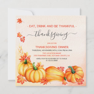 Autumn Pumpkin Thanksgiving Dinner Invitation
