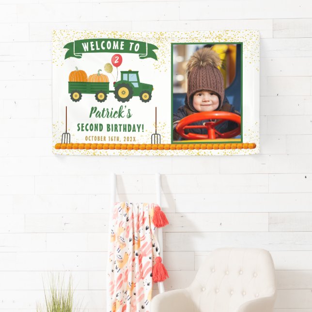 Autumn Pumpkin Tractor Fall Birthday Welcome Photo Banner (Insitu)