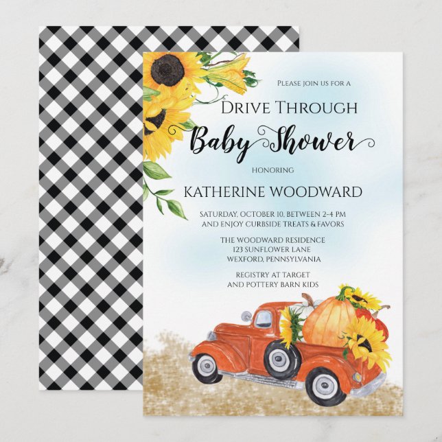 Autumn Pumpkin Truck Drive Through Baby Shower Inv Invitation (Front/Back)