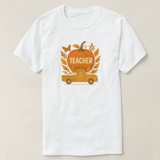 Autumn Pumpkin Truck for Teachers T-Shirt (Design Front)
