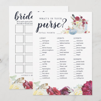Autumn Pumpkin Two-Sided Bridal Shower Game Card