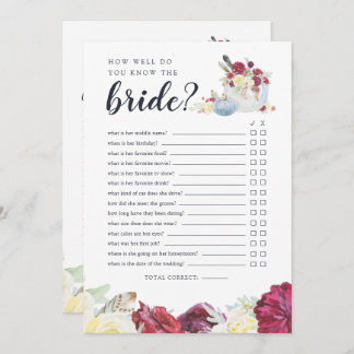 Autumn Pumpkin Two-Sided Bridal Shower Game Card