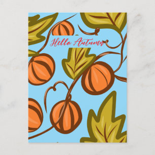 Autumn Pumpkin Vines Hand Drawn Design Postcard