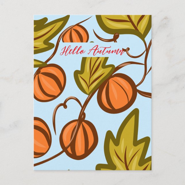 Autumn Pumpkin Vines Hand Drawn Design Postcard (Front)