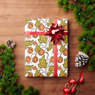 Autumn Pumpkin Vines Hand Drawn Design Wrapping Paper