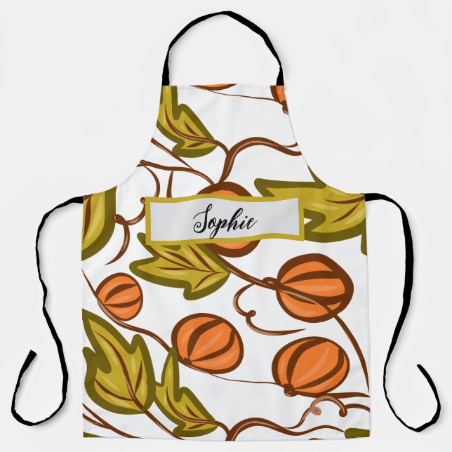 Autumn Pumpkin Vines Personalised Name Apron (Front)