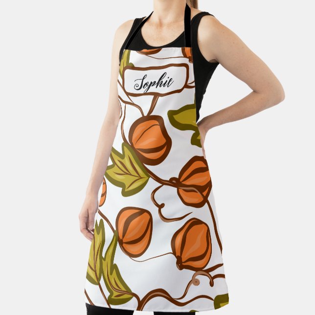 Autumn Pumpkin Vines Personalised Name Apron (Insitu)