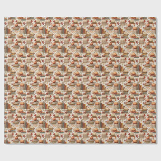 Autumn Pumpkin Vintage Books Leaves Cottagecore Wrapping Paper