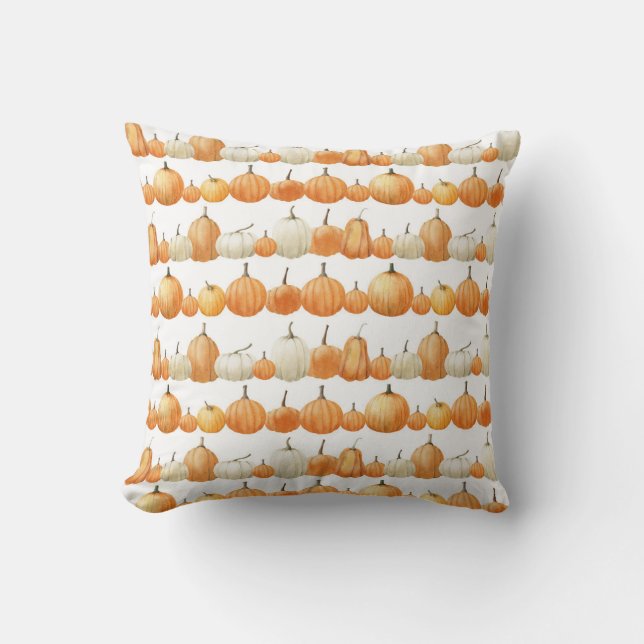 Autumn Pumpkin: Watercolor Illustration Pattern Cushion (Front)