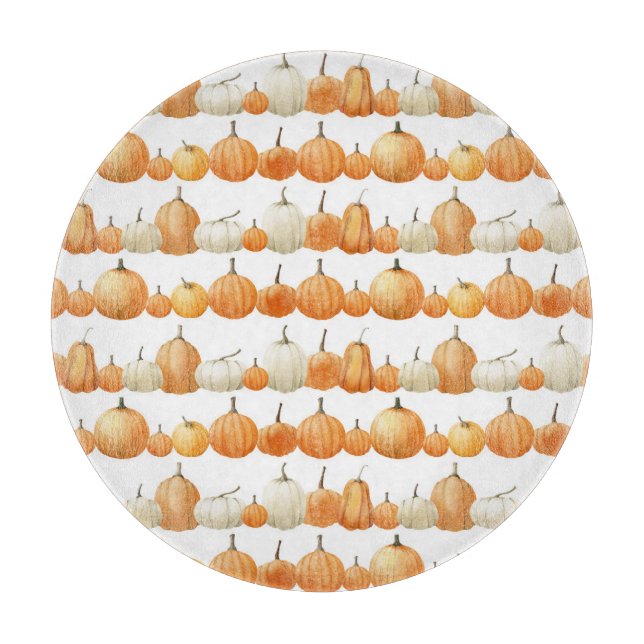 Autumn Pumpkin: Watercolor Illustration Pattern Cutting Board (Front)