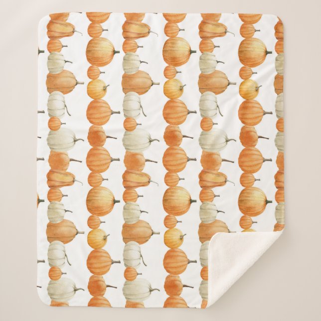 Autumn Pumpkin: Watercolor Illustration Pattern Sherpa Blanket (Front)