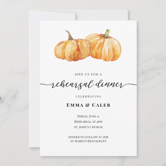 Autumn Pumpkin Wedding Rehearsal Dinner Invitation (Front)