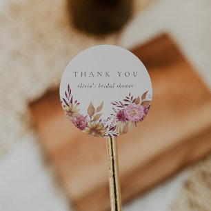 Autumn Pumpkin & Wildflowers Fall Bridal Shower Classic Round Sticker