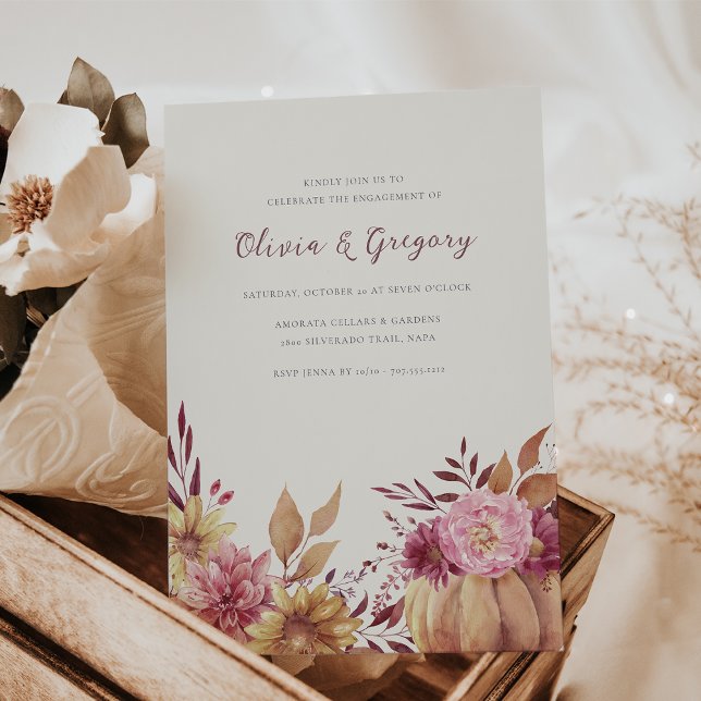 Autumn Pumpkin & Wildflowers Fall Engagement Party Invitation (Creator Uploaded)