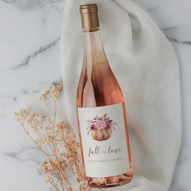 Autumn Pumpkin & Wildflowers "Fall in Love" Wine Label (Creator Uploaded)