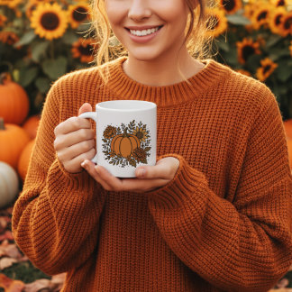 Autumn pumpkin with sunflower and fall flowers coffee mug