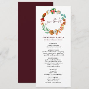 AUTUMN PUMPKIN WREATH THANKSGIVING DINNER MENU