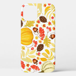 Autumn pumpkins, acorns, vintage background. iPhone 12 case