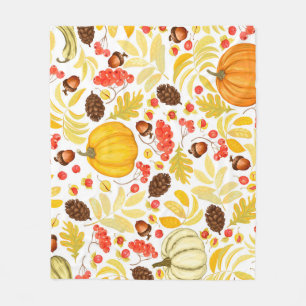 Autumn pumpkins, acorns, vintage background. fleece blanket