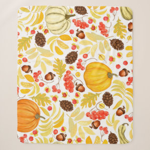 Autumn pumpkins, acorns, vintage background. sherpa blanket