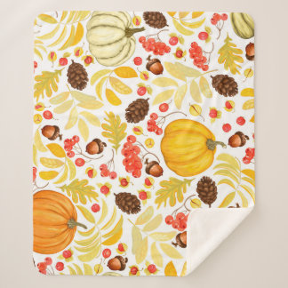 Autumn pumpkins, acorns, vintage background. sherpa blanket