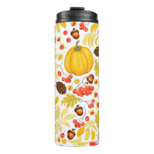 Autumn pumpkins, acorns, vintage background. thermal tumbler