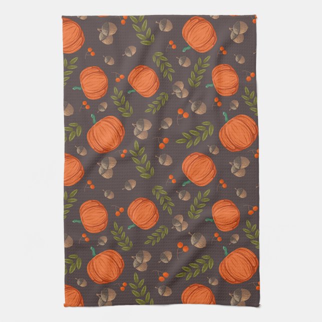 Autumn Pumpkins and Acorns Tea Towel (Vertical)