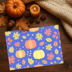 Autumn Pumpkins and Colourful Leaves Pattern Tissue Paper