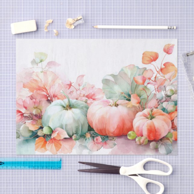 Autumn Pumpkins and Flowers Fall Decoupage Tissue Paper (Craft)