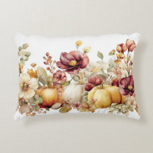 Autumn Pumpkins and Flowers Fall Pattern  Decorative Cushion