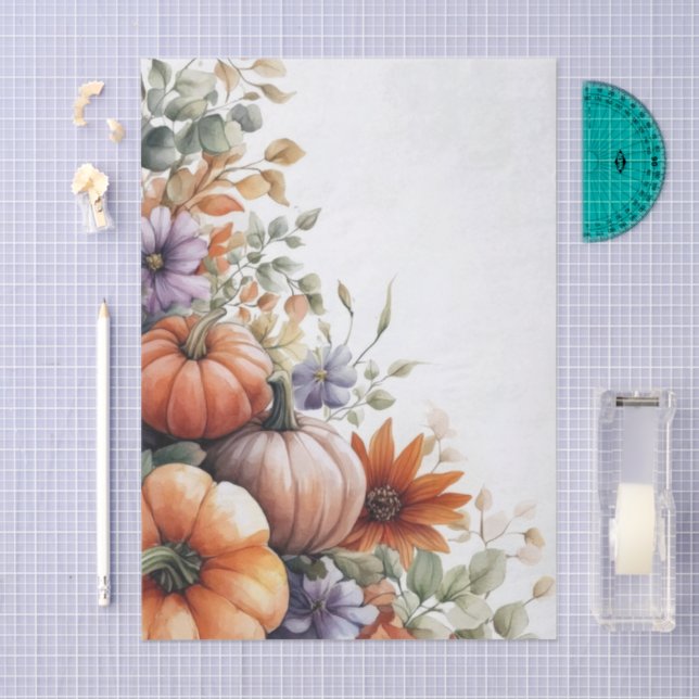 Autumn Pumpkins and Flowers Fall Pattern Decoupage Tissue Paper (Craft)