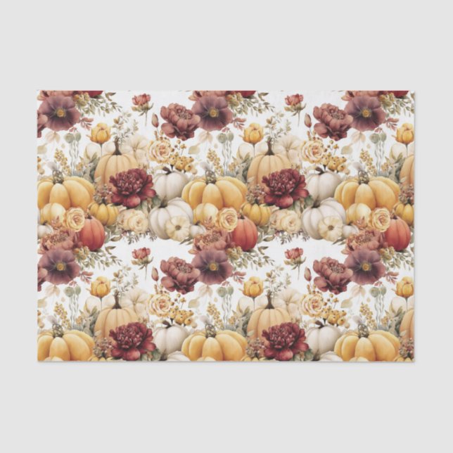 Autumn Pumpkins and Flowers Fall Pattern Decoupage Tissue Paper (Front)