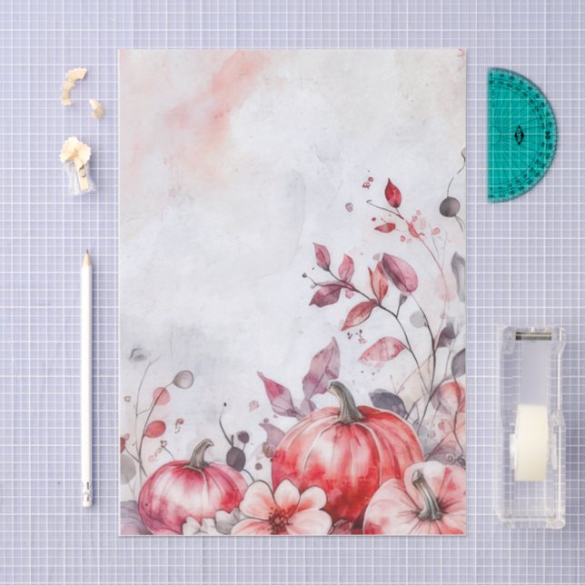 Autumn Pumpkins and Flowers Fall Pattern Decoupage Tissue Paper (Craft)