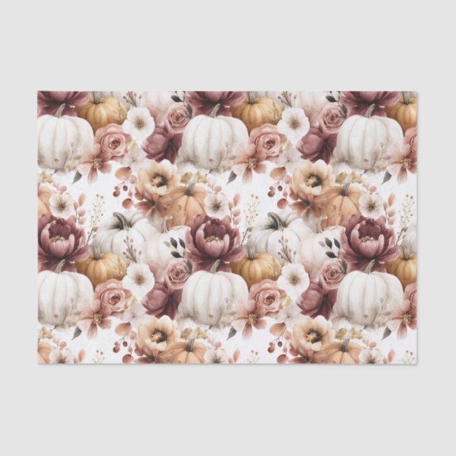 Autumn Pumpkins and Flowers Fall Pattern Decoupage Tissue Paper (Front)
