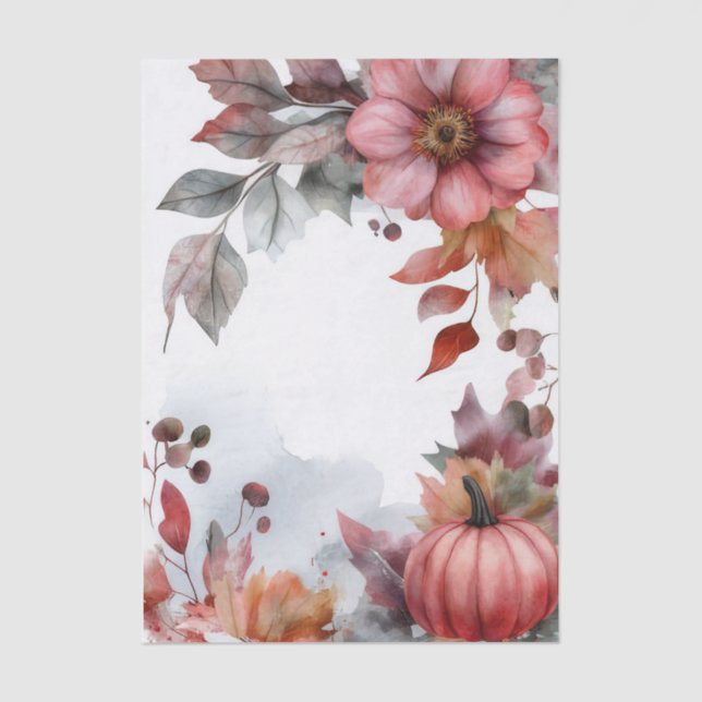 Autumn Pumpkins and Flowers Fall Pattern Decoupage Tissue Paper (Front)