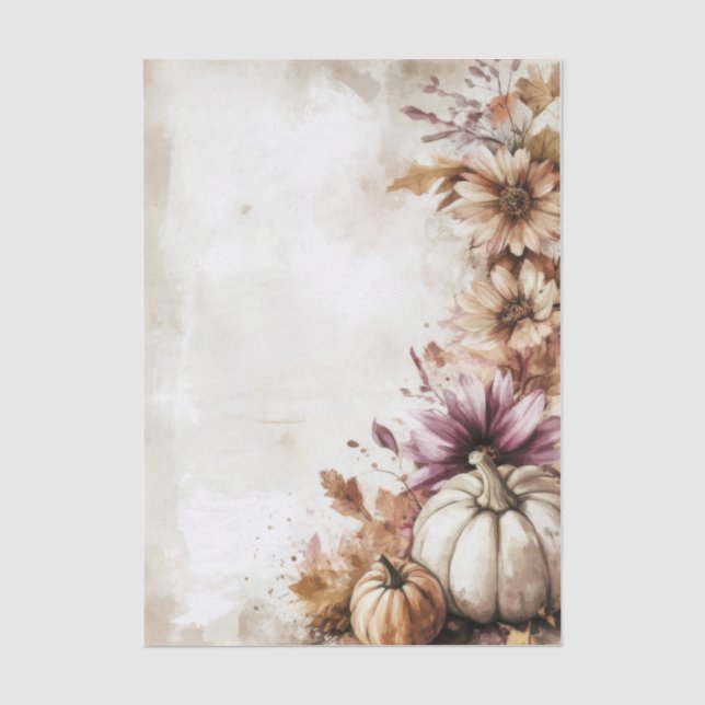 Autumn Pumpkins and Flowers Fall Pattern Decoupage Tissue Paper (Front)