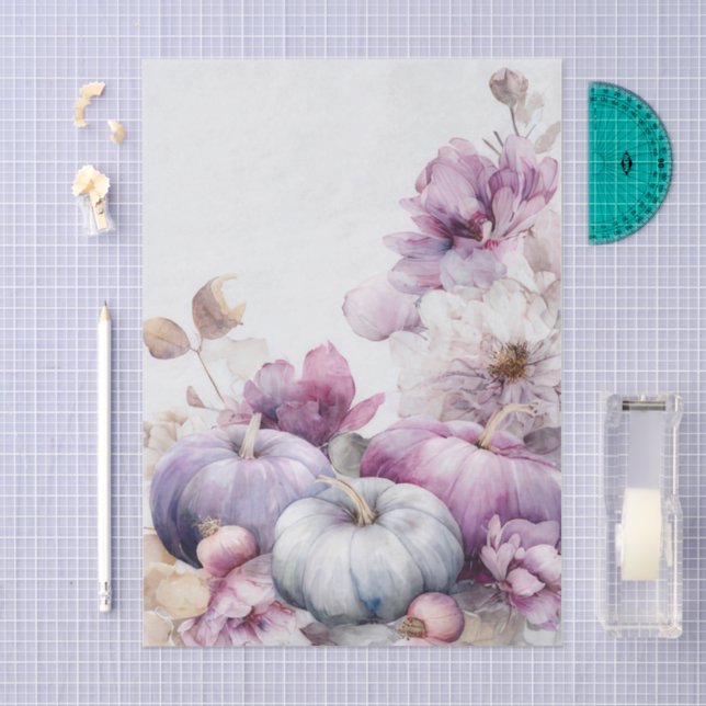 Autumn Pumpkins and Flowers Fall Pattern Decoupage Tissue Paper (Craft)