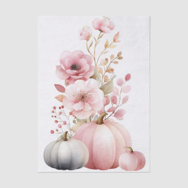 Autumn Pumpkins and Flowers Fall Pattern Decoupage Tissue Paper (Front)