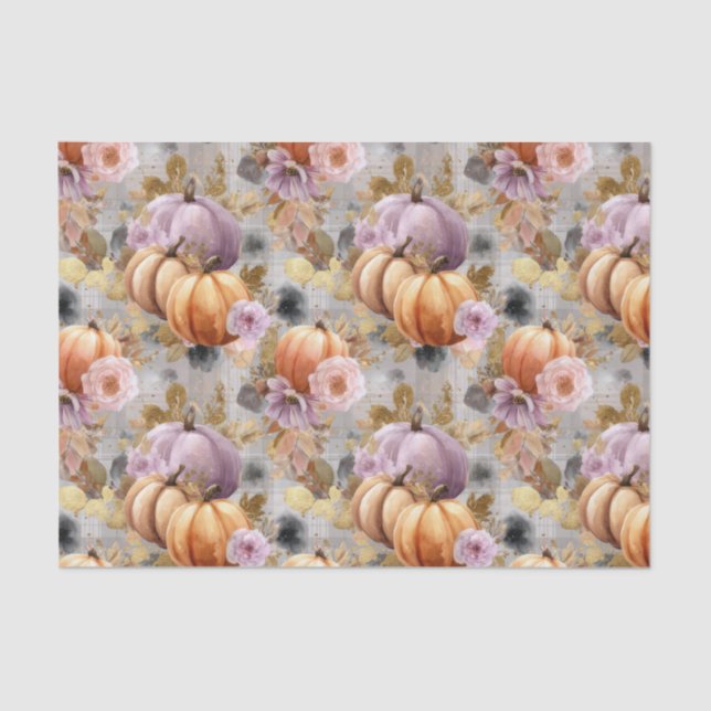 Autumn Pumpkins and Flowers Fall Pattern Decoupage Tissue Paper (Front)
