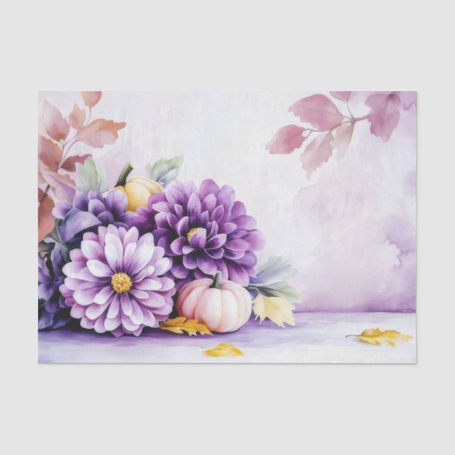 Autumn Pumpkins and Flowers Fall Pattern Decoupage Tissue Paper (Front)