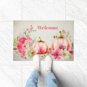 Autumn Pumpkins and Flowers Fall Pattern Doormat