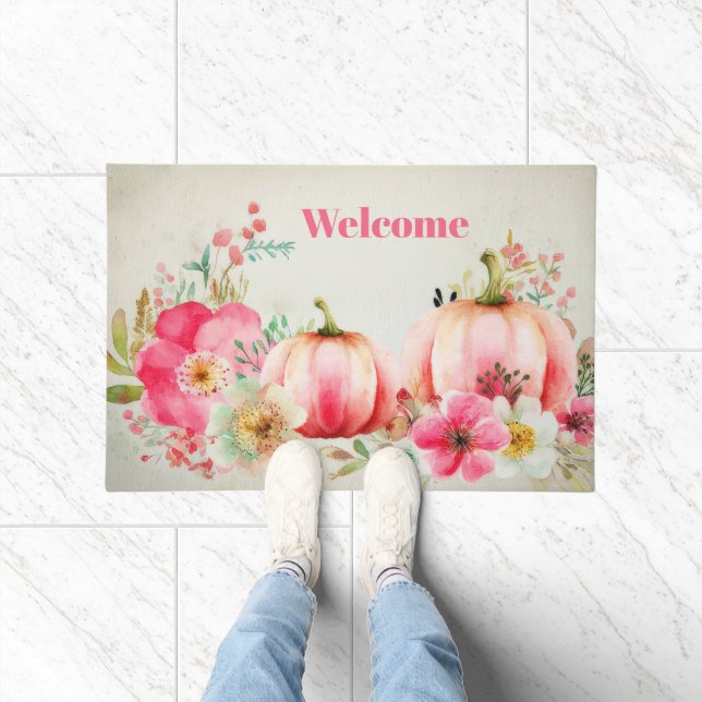 Autumn Pumpkins and Flowers Fall Pattern Doormat (Indoor)