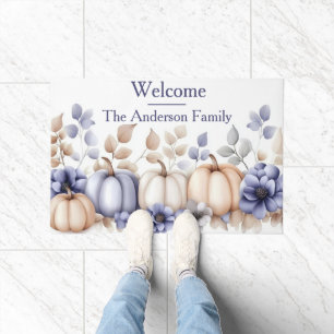 Autumn Pumpkins and Flowers Fall Pattern Doormat