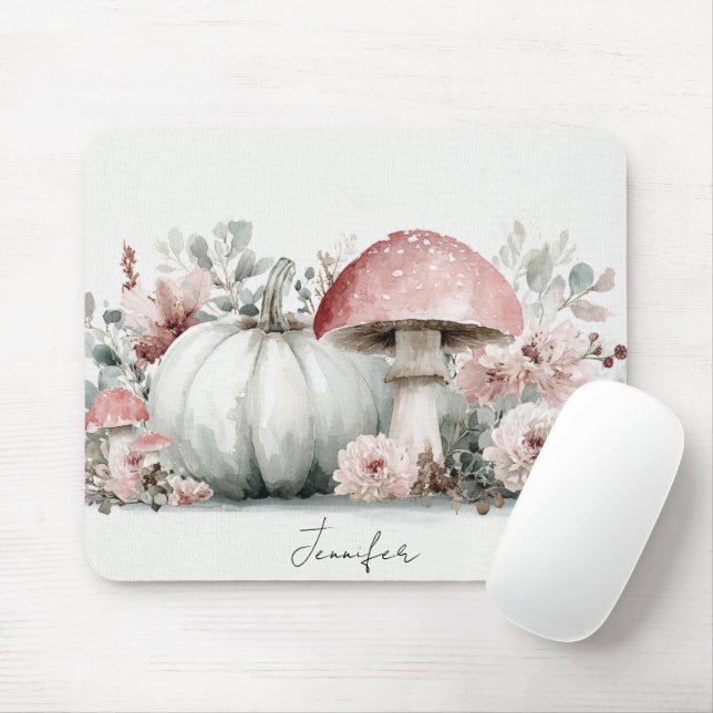 Autumn Pumpkins and Flowers Fall Pattern  Mouse Mat (With Mouse)