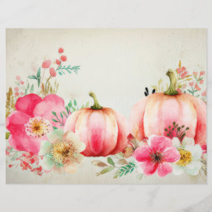 Autumn Pumpkins and Flowers Fall Scapbook Paper