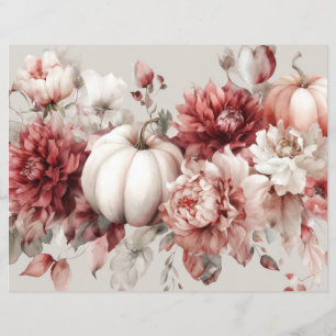 Autumn Pumpkins and Flowers Fall Scapbook Paper