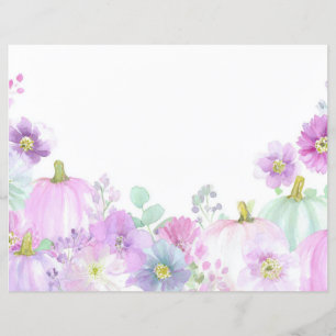 Autumn Pumpkins and Flowers Fall Scapbook Paper