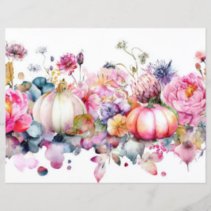 Autumn Pumpkins and Flowers Fall Scapbook Paper