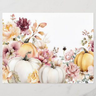 Autumn Pumpkins and Flowers Fall Scapbook Paper