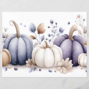 Autumn Pumpkins and Flowers Fall Scapbook Paper